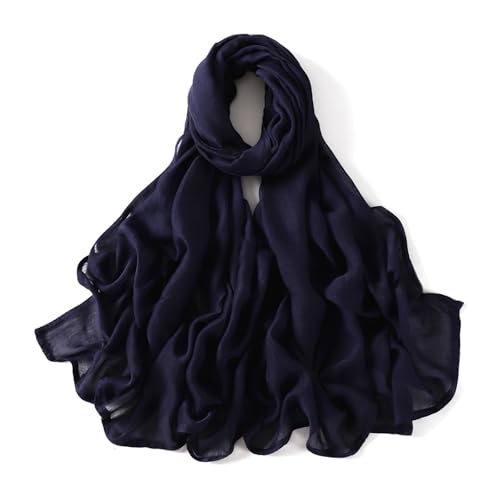 Viscose Hijab Scarf for Women Muslim Cotton Jersey Hijab Fashion Long Scarf Shawls - color: Navy Blue