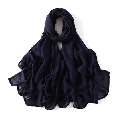 Viscose Hijab Scarf for Women Muslim Cotton Jersey Hijab Fashion Long Scarf Shawls - color: Navy Blue