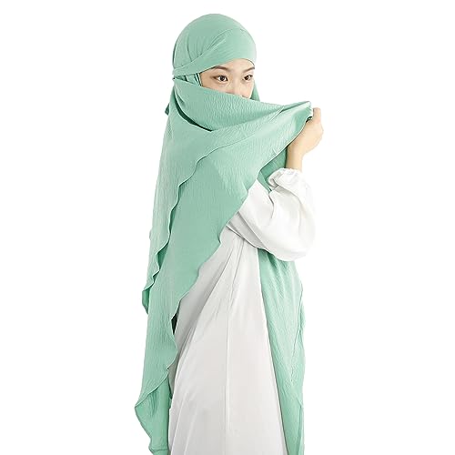 Khalat Muslim Prayer Hijab - 2 Layers Soft Breathable Islamic Dubai Women's Instant Long Hijab - color: Light Green