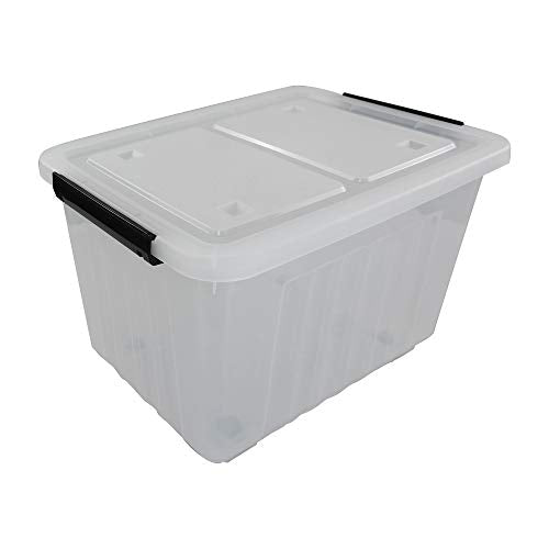 Kekow 4-Pack Clear Plastic Large Storage Box, Latch Bin with Wheels, 30 L | Easy-Glide Wheels, Sturdy Plastic Build, Easy Content Identification, Multi-Purpose Storage Bin, for Home Office Garage Use - size: 30 L