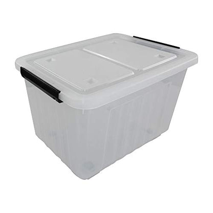 Kekow 4-Pack Clear Plastic Large Storage Box, Latch Bin with Wheels, 30 L | Easy-Glide Wheels, Sturdy Plastic Build, Easy Content Identification, Multi-Purpose Storage Bin, for Home Office Garage Use - size: 30 L
