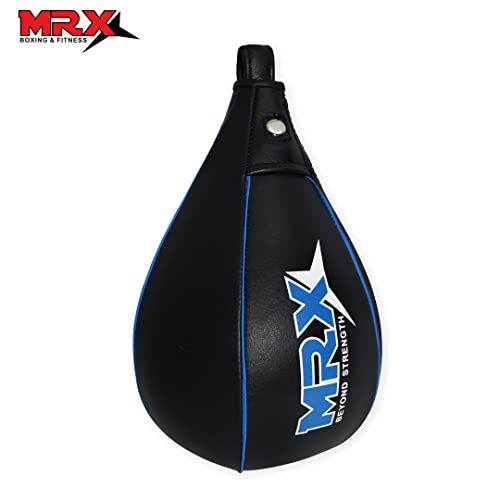 MRX Speed Punching Bags Genuine Leather MMA Training Speed Bag Muay Thai SpeedKills Punching, Dodge Striking Bag for Workout Pro Boxing Bag for Home Gym Kids, Men, Women - color: Full Black Blue
