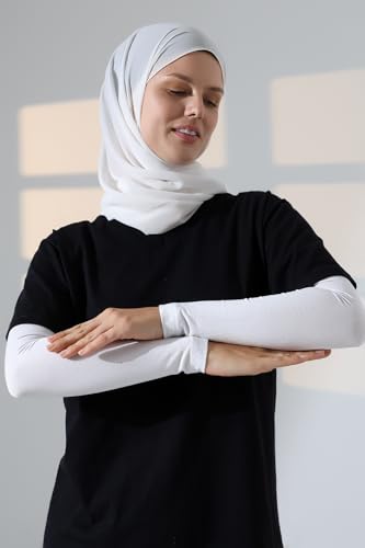 ihvan online, Hijab Sleeves for Women, Muslim Arm Sleeve for Prayer, Women's Soft Stretchy Modest Sleeves to Cover Arms - color: White