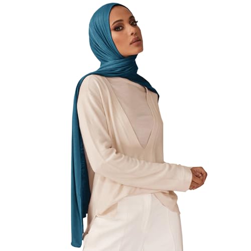 Soft Hijab Scarf for Muslim Women, 71" Long Head Wrap Shawl - color: Teal Blue