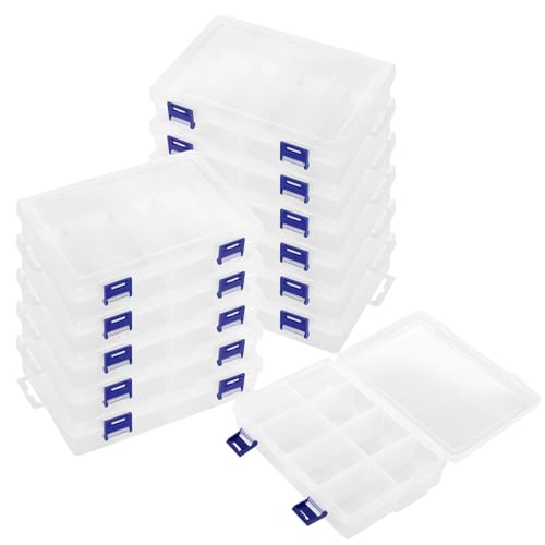 12 PCS 8 Grids Plastic Compartment Organizer Box,Clear Jewelry Storage Box Container with Adjustable Dividers for Jewelry, Beads, Fishing Hooks, Buttons