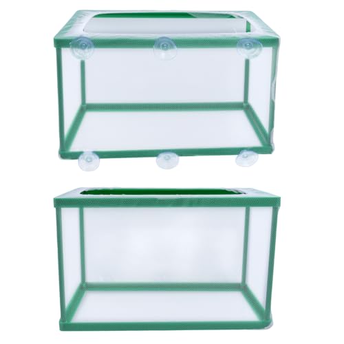 MY MIRONEY 2PCS 10.43" x 5.91" x 5.91" Fish Tank Breeder, Green | Nylon Fish Incubator Mesh Box Aquarium Fish Fry Hatchery Breeder with Suction Cups - style: 10.43" x 5.91" x 5.91"; Green; without Divider