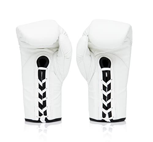 Fairtex BGL6 Handmade Leather Gloves| Optimal fist Closure with a Locked-Thumb Design| Premium Leather |Triple-Layered Foam |Lace-up Closure. Ideal for Boxing, MMA, and Kickboxing. - color: White, size: 16 oz