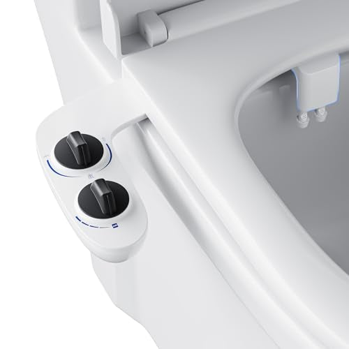 Toilet Bidet Attachment, Non-Electric Dual Nozzle (Feminine/Bidet Wash), Self-Cleaning Fresh Cold Water Sprayer Bidets for Toilets with Adjustable Water Pressure (Dual Knob, Black) - color: Dual Knob, Black