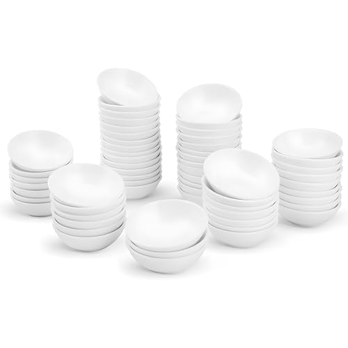UIBFCWN 60 Pack Soy Sauce Dish 3inch Ceramic Dipping Bowls Bulk, 1.2 Oz White Dipping Sauce Bowls/Dishes, Small Dipping Sauce Cups for Sushi Ketchup Olive Oil Appetizer - color: Round, size: 60 Pack