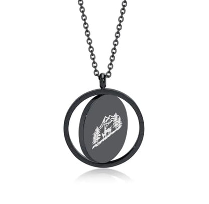 Religious Christian Cross/Freemasonry/Mountain Forest Jewelry 25mm Stainless Steel Round ID Tag Spinner Pendant Necklaces,Hiking Camping Lover Gift - style: Black-Forest Deer Family B