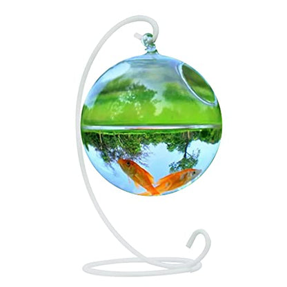 Desk Hanging Fish for Tank Bowl for Flower Plant Vase Ball Glass Clear Round Shape Save Space Convenie Desk Bowl with Stand - color: white
