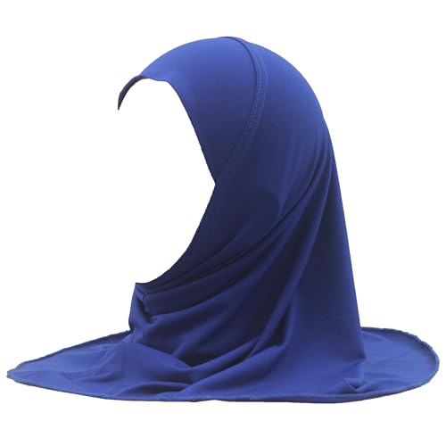 Girls Hijab Muslim Kids Scarf Headwear Solid Color for 2-6 Years Ready to Wear - color: Blue