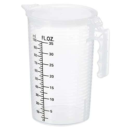 PATIKIL Graduated Beaker, 1000ml PP Plastic Liquid Measuring Cup Double Sided Black Graduations with Handle Lid and Spout for Lab Kitchen Home - size: 1000ml