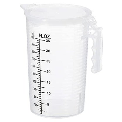 PATIKIL Graduated Beaker, 1000ml PP Plastic Liquid Measuring Cup Double Sided Black Graduations with Handle Lid and Spout for Lab Kitchen Home - size: 1000ml