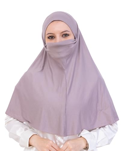 Prien Easy To Wear Hijab For Women, Muslim Instant Turban With Niqab, Islamic Clothes, Soft Scarf For Prayer, Abaya, Khimar - color: Light Mink