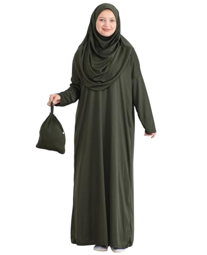 Prien Muslim Dress For Women With Hijab, Abaya, Instant Prayer Clothes Set, Islamic Wear, Dubai Kaftan Jilbab Burqa - color: Khaki, size: 3X-Large-6X-Large