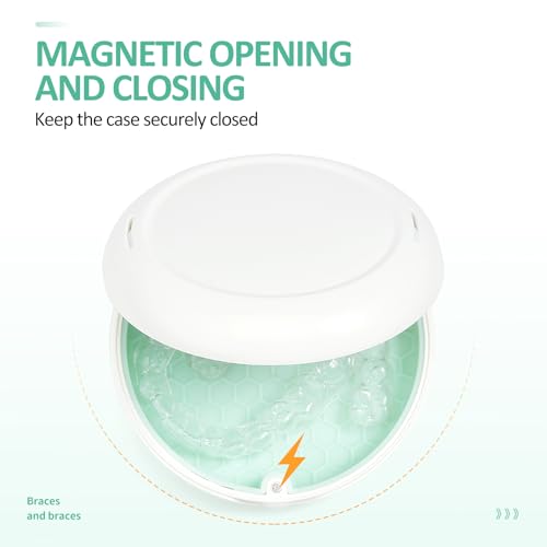 Retainer Case Slim Aligner Case with Vent Holes Removable Inner Tray Silicone for Easy Cleaning, Retainer Removal Tool and Brush (White Green) - color: White Green