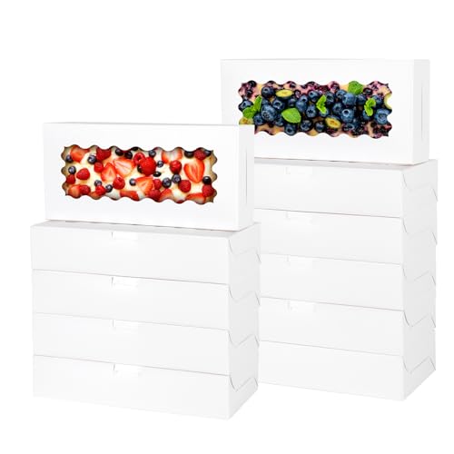 50 pcs White Cookie Box,12x5.5x2.5 Inch Bakery Boxes with Window Pies Chocolate Strawberries Muffins Biscuit Pastry Dessert Box For Packaging - color: White, size: 12*5.5*2.5inch/50pcs