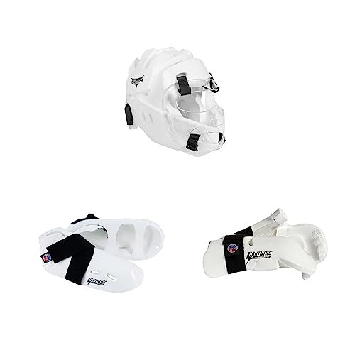 ProForce Lighting 5 Piece Sparring Gear Combo Set with Full Head face mask - color: black, size: child med 3-4 shoes
