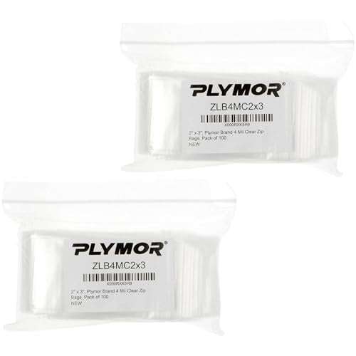 Plymor 2 x 3 inch, 4 Mil Zipper Reclosable Bags (Pack of 200) | Heavy-duty plastic for jewelry, beads, rings, earrings, pills, vitamins, spices, coins, screws & small parts - size: 2" x 3" (200 Count)