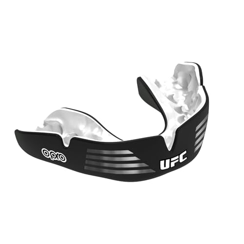 OPRO Instant Custom-Fit Mouth Guard, Dentist-Level Comfort, Protection & Fit - Moldable Mouthguard for Football, Boxing, Rugby, MMA, BJJ, UFC Mouth Piece- Includes Mouth Guard Case (UFC Black, Adult) - color: Ufc Strike - Silver/Black