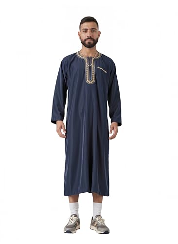 HOMELEX Men's Muslim Clothes Thobe Middle East Kaftan Saudi Arab Caftans Islamic Abaya Dress Dubai Robes - color: Blue, size: Small