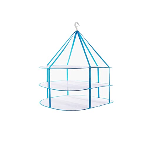 Fashion & Lifestyle Large Size Sweater Hanging Dryer, 3 Tier Folding Drying Rack, Lay Flat to Dry Mesh Clothes Hanger for Delicates and Swimsuit - color: Blue - 3 Tier
