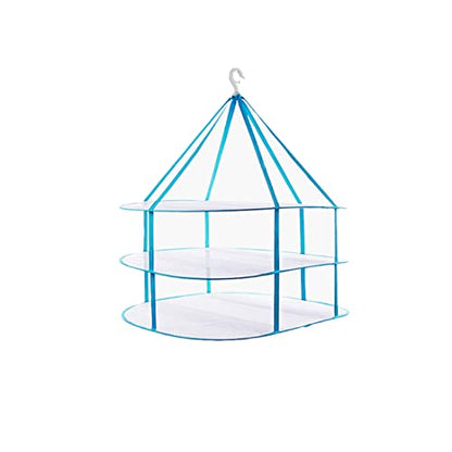 Fashion & Lifestyle Large Size Sweater Hanging Dryer, 3 Tier Folding Drying Rack, Lay Flat to Dry Mesh Clothes Hanger for Delicates and Swimsuit - color: Blue - 3 Tier