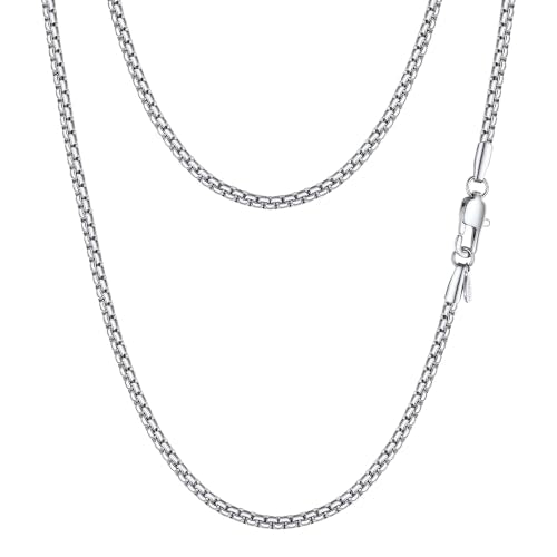PROSTEEL Stainless Steel Flat Box Link Chain Necklace for Men - size: 18 inch(46cm), style: 2mm-Elegant Silver