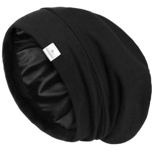 YANIBEST Hair Cover Bonnet Satin Sleep Cap - Adjustable Stay on Silk Lined Slouchy Beanie for Night Sleeping Surgical Hats Pure Black - color: Aa-pure Black, size: Large
