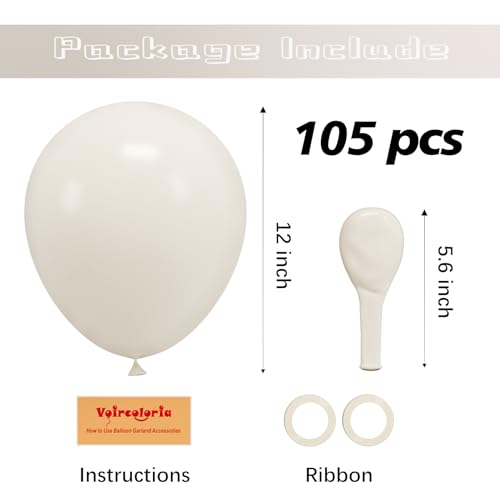 Voircoloria 105pcs Sand White Party Latex Balloons, 12inch - color: 01 Sand White, size: 12 inch - 105pcs