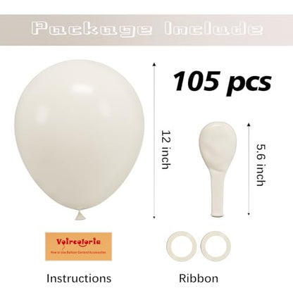 Voircoloria 105pcs Sand White Party Latex Balloons, 12inch - color: 01 Sand White, size: 12 inch - 105pcs
