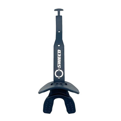 O Shield Striker Football Lip Guard with Permanent Strap | Football Lip Guard with Permanent Strap — Front Teeth, Lip, and Full Bite-Surface Coverage, No-Boil Ready Fit - color: Navy Blue