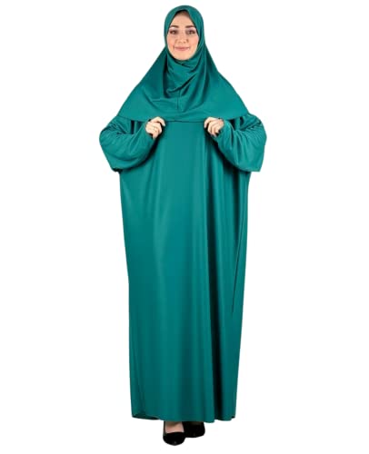 Women Prayer Clothes with Hijab Muslim Outfits Long Robe Abaya Turkish Islamic Dresses Dubai Kaftan with Rosary - color: Green