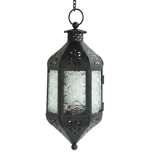 Vela Lanterns Decorative Indoor Outdoor Hanging Candle Lantern, Clear | Moroccan Tea Light Candle Holder, Metal Votive Lamp, Patio Porch Decor, Ramadan Eid Diwali Wedding 11.5" Tall - color: Clear, size: Medium
