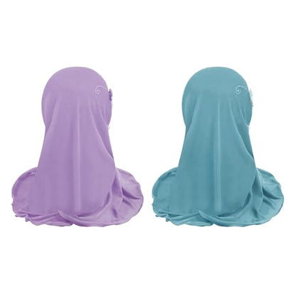 Clobeau Muslim Girls Hijab Scarfs Head Wrap Scarf for Girls Age 2-4 - color: Cyan+purple