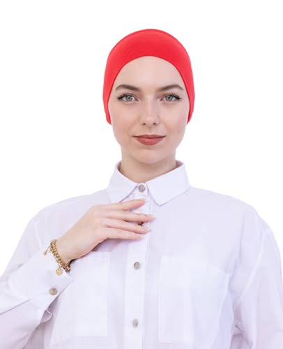 Prien Women Cotton Hijab Cap, Stretchy Head Cover, Pre-Sewn Inner Muslim Scarf Undercap, Non Slip Headband for Daily Wear - color: Brink Pink