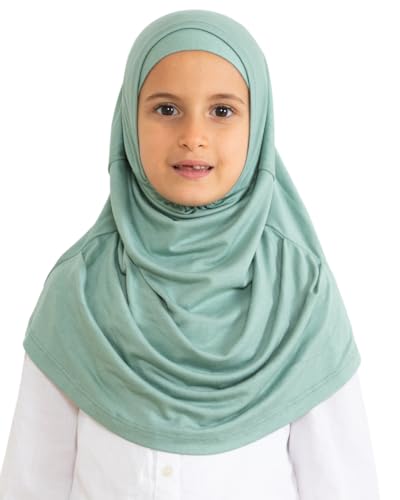 Prien Easy To Wear Hijab For Girls, Muslim Scarf for Kids, Instant Hijabs For Women, Viscose Children Scarves For Ramadan Eid - color: Light Green