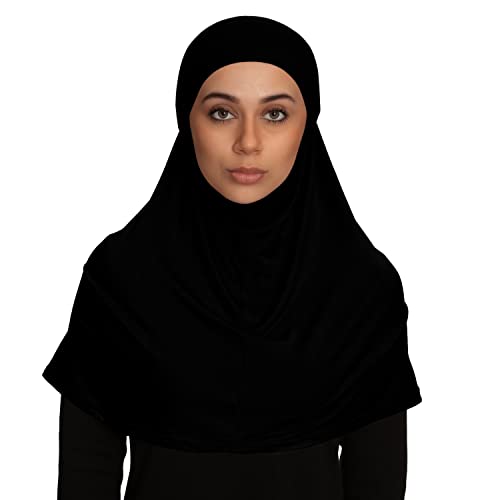 TheHijabStore.com Women's 2 Piece Amira Jersey Hijab - Soft Modal Stretch Head Scarf with Tube Under Scarf Cap - color: Black