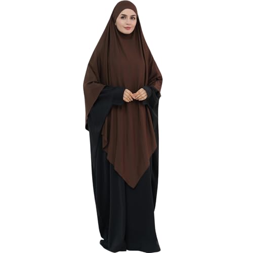 khalat Muslim Stretch Hijab Solid Color Full Cover Hijab for Women V-shaped Fashion Daily Prayer Hijab - color: Dark Coffee