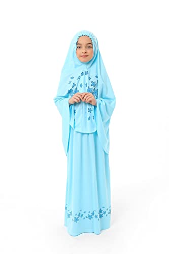 Two Pieces Islamic Prayer Dress for Kids, Girls Prayer Set for Muslim - color: Turquoise, size: 6 - 7 Years
