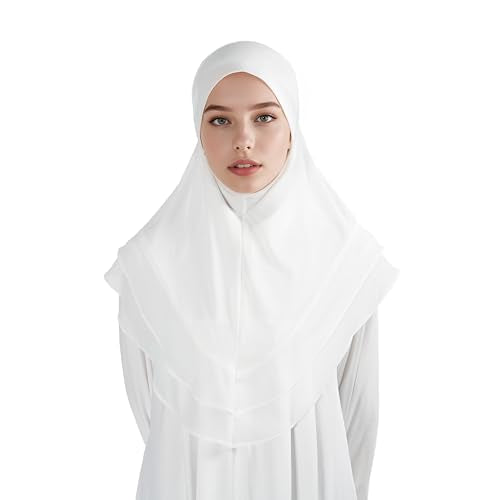 Hijab for Women Muslim Patterned Headscarf Arabian Headscarf Islamic Khimar Prayer Cloth Hijab Scarf for Women - color: White
