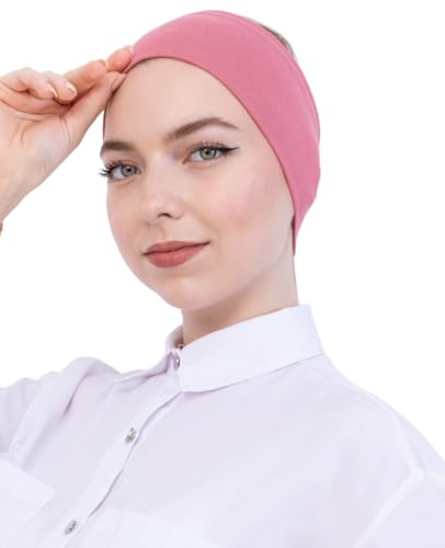 Prien Women Cotton Hijab Cap, Stretchy Head Cover, Pre-Sewn Inner Muslim Scarf Undercap, Non Slip Headband for Daily Wear - color: Dusty Rose