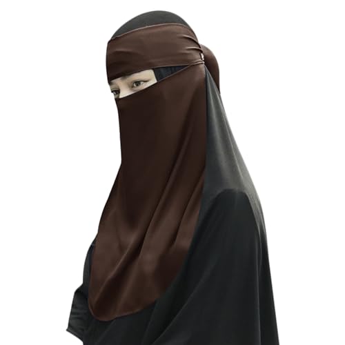 Single Layer Niqab, Soft Chiffon Muslim Veil Face Cover, One Layer Nose Piece, Hijab Prayer Face Mask for Women Men - color: Brown_b