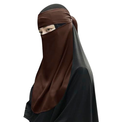 Single Layer Niqab, Soft Chiffon Muslim Veil Face Cover, One Layer Nose Piece, Hijab Prayer Face Mask for Women Men - color: Brown_b