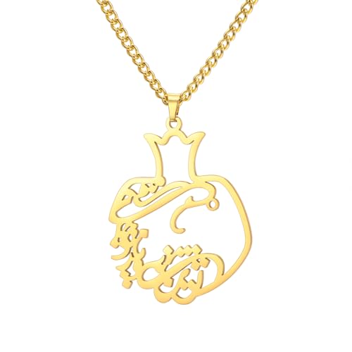 Pomegranate Arabic Calligraphy Necklace Islamic Blessing Love Hope Pendant Persian Muslim Amulet Religious Jewelry Gift for Women - color: Bismillah gold