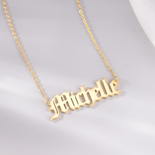 TinyName Custom Name Necklace Personalized 18K Gold Plated Nameplate Customized Jewelry Gift for Women - color: Old English Necklace