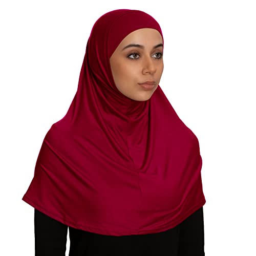 TheHijabStore.com Women's 2 Piece Amira Jersey Hijab - Soft Modal Stretch Head Scarf with Tube Under Scarf Cap - color: Maroon