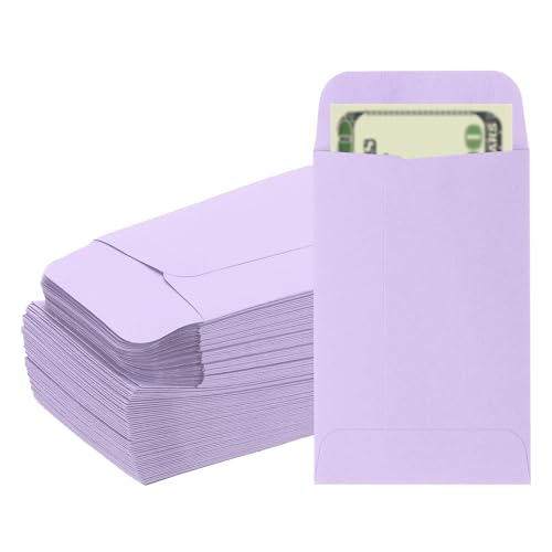PATIKIL Money Envelope, 100 Pack 3.5" x 2.2" Cash Envelopes Money Holder Bags Budgeting Saving Challenge Letter for Gift Coins Checks Tickets Jewelry Passport Card, Purple - color: Purple, size: 3.5" x 2.2"
