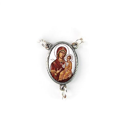 Olive Wood Car Rosary for Rearview Mirror from The Holy Land of Bethlehem - Auto Rosary with Virgin Mary of Jerusalem Byzantine Medal & Crucifix Cross Charm - 7" Pocket Rosary Beads for Hanging - color: Virgin Mary of Jerusalem Byzantine